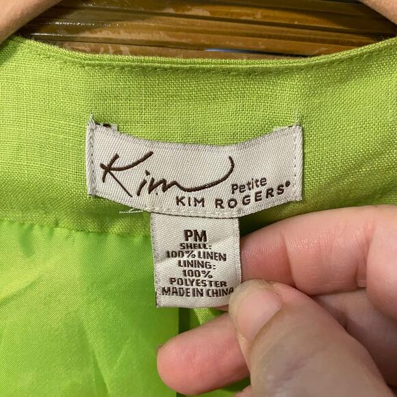 Kim Rogers Petite Linen Jacket P
Medium Green Ruffle Trim Open Front 3/4 Sleeve - Picture 4 of 9